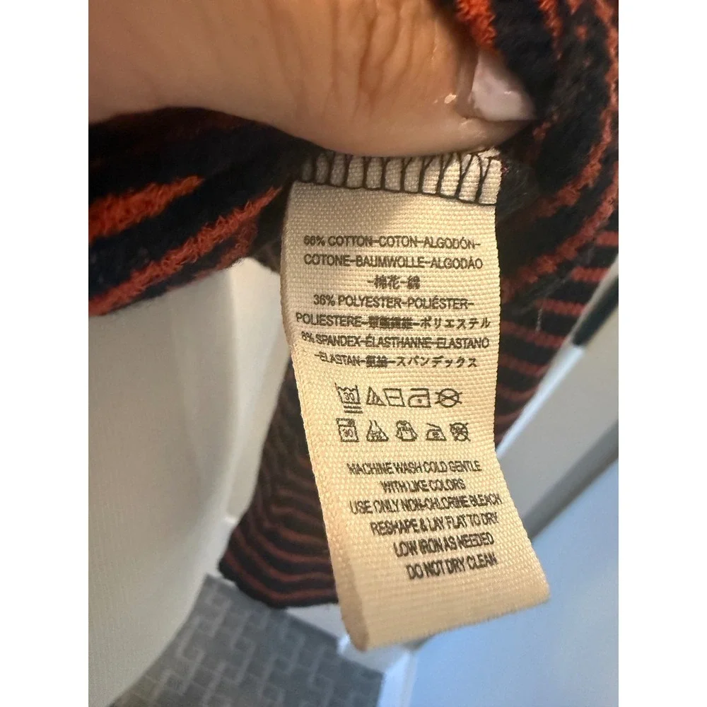 We The Free People Womens Medium Striped Henley Thermal‎ Top Navy Rust Orange